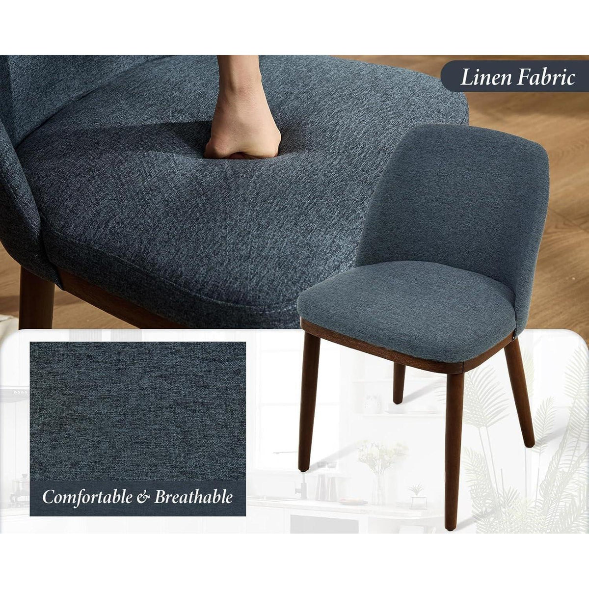 Esszimmerstühle Set 2 Blau – Gepolsterte Küchenstühle Holzbeine