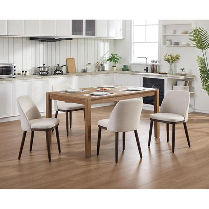 Esszimmerstühle Set 4 – Beige Leinen Polsterstuhl mit Holzbeinen