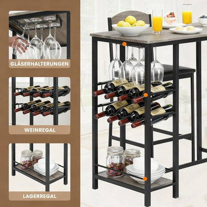 Stehtisch Set Grau mit Stühlen & Stauraum – Platzsparendes Bartisch-Set