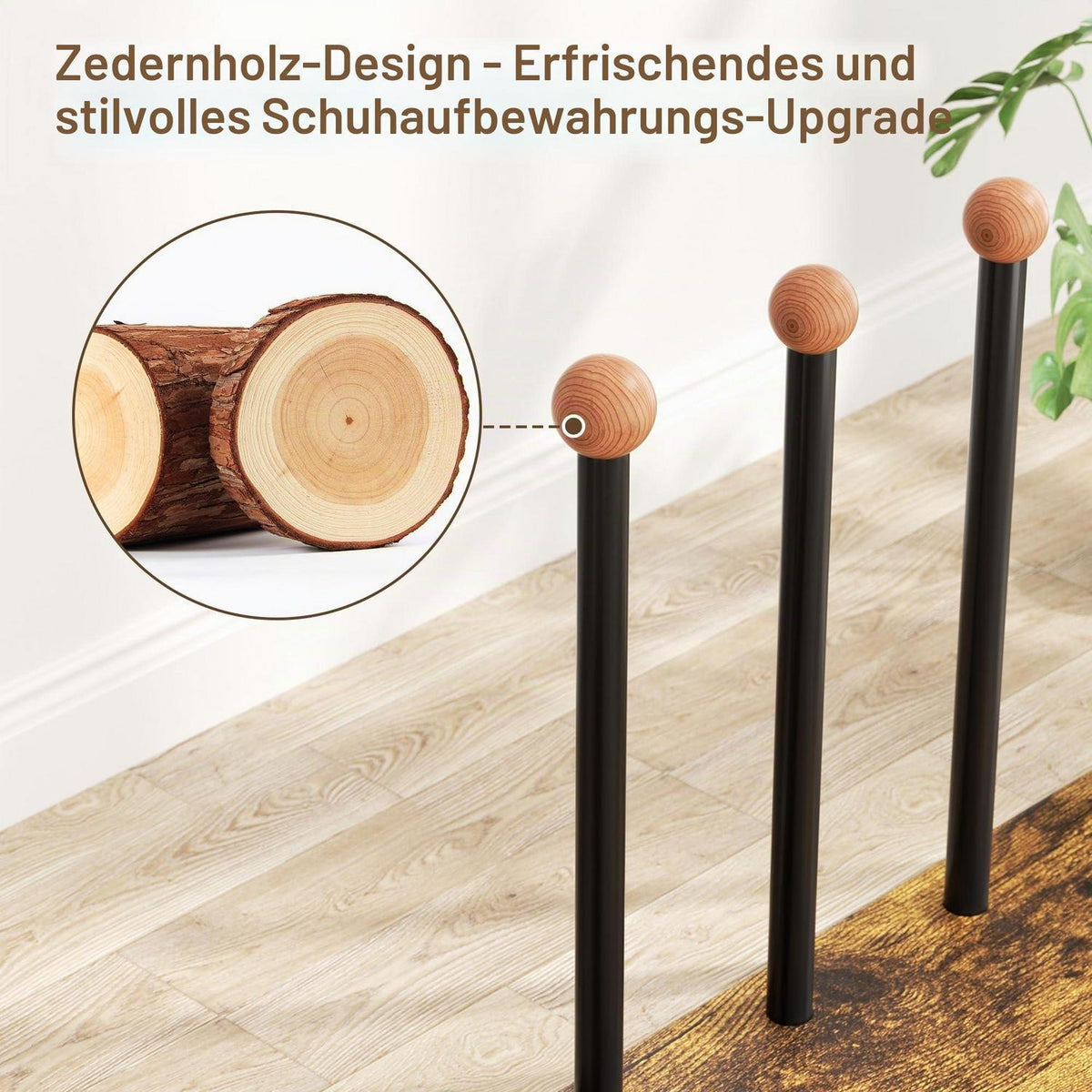 Platzsparendes Schuhregal für 8 Paar – Schwarz mit Zedernholz