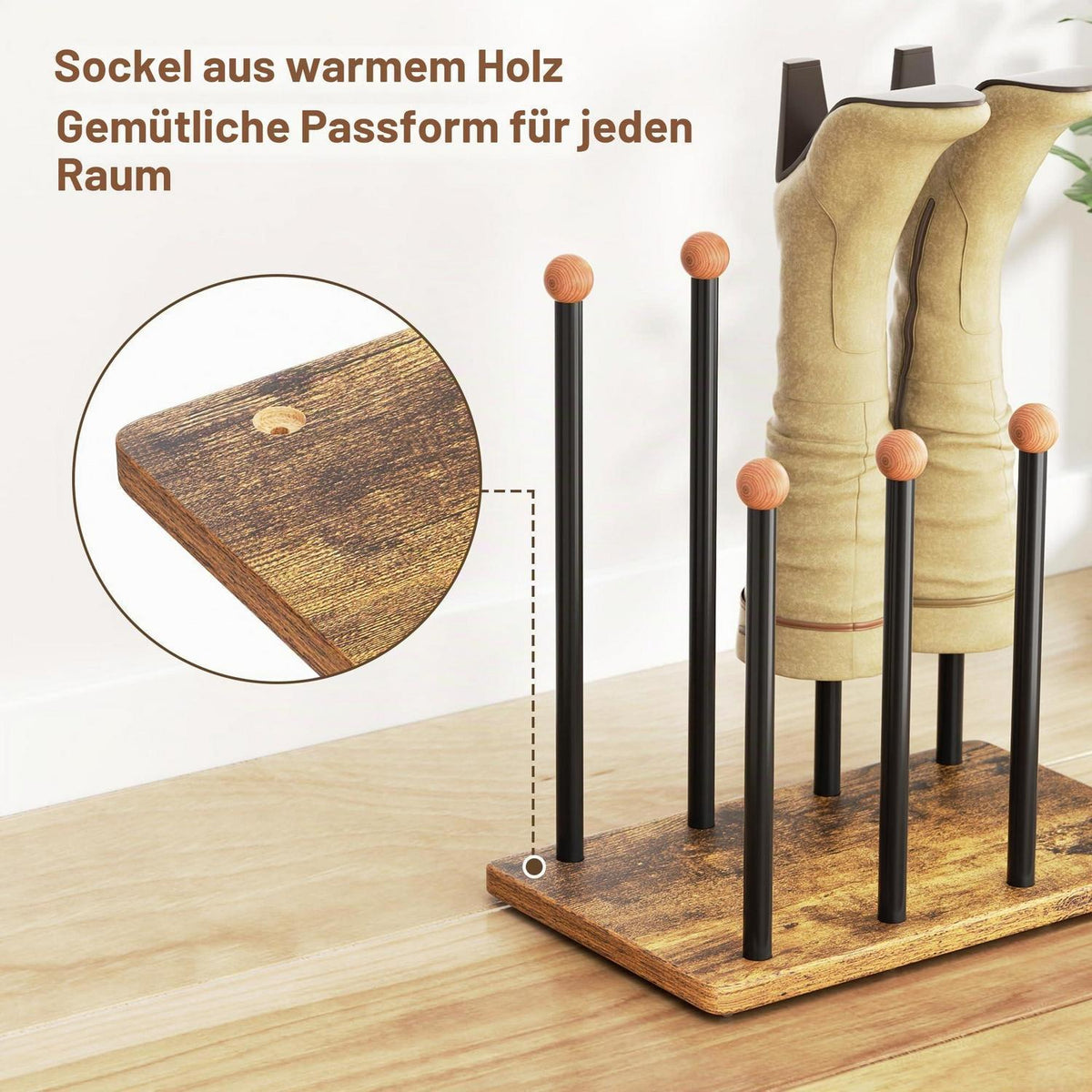 Platzsparendes Schuhregal für 8 Paar – Schwarz mit Zedernholz