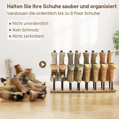 Platzsparendes Schuhregal für 8 Paar – Schwarz mit Zedernholz
