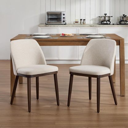 Esszimmerstühle 2er Set, Beige Polsterstuhl mit Holzbeinen