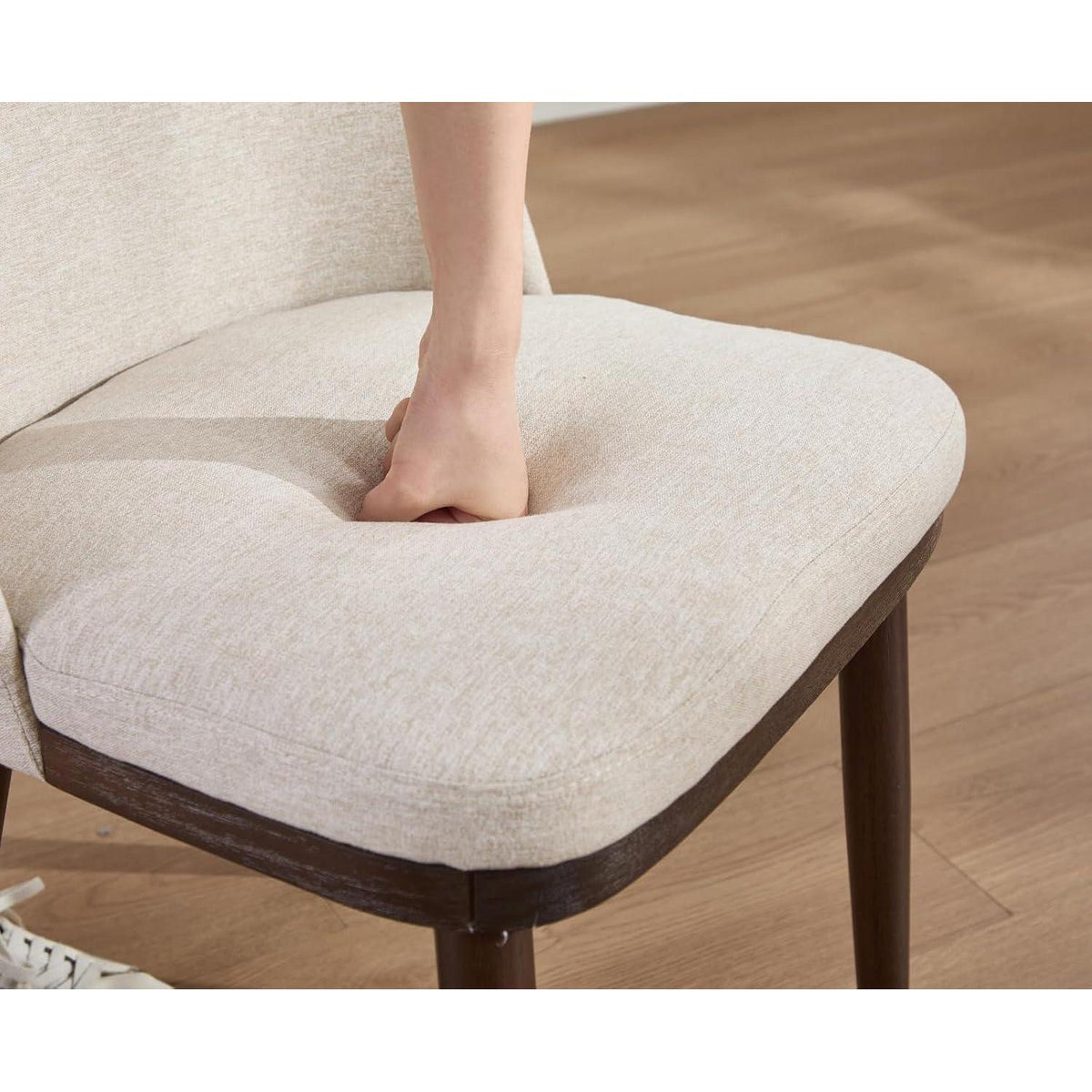 Esszimmerstühle 2er Set, Beige Polsterstuhl mit Holzbeinen