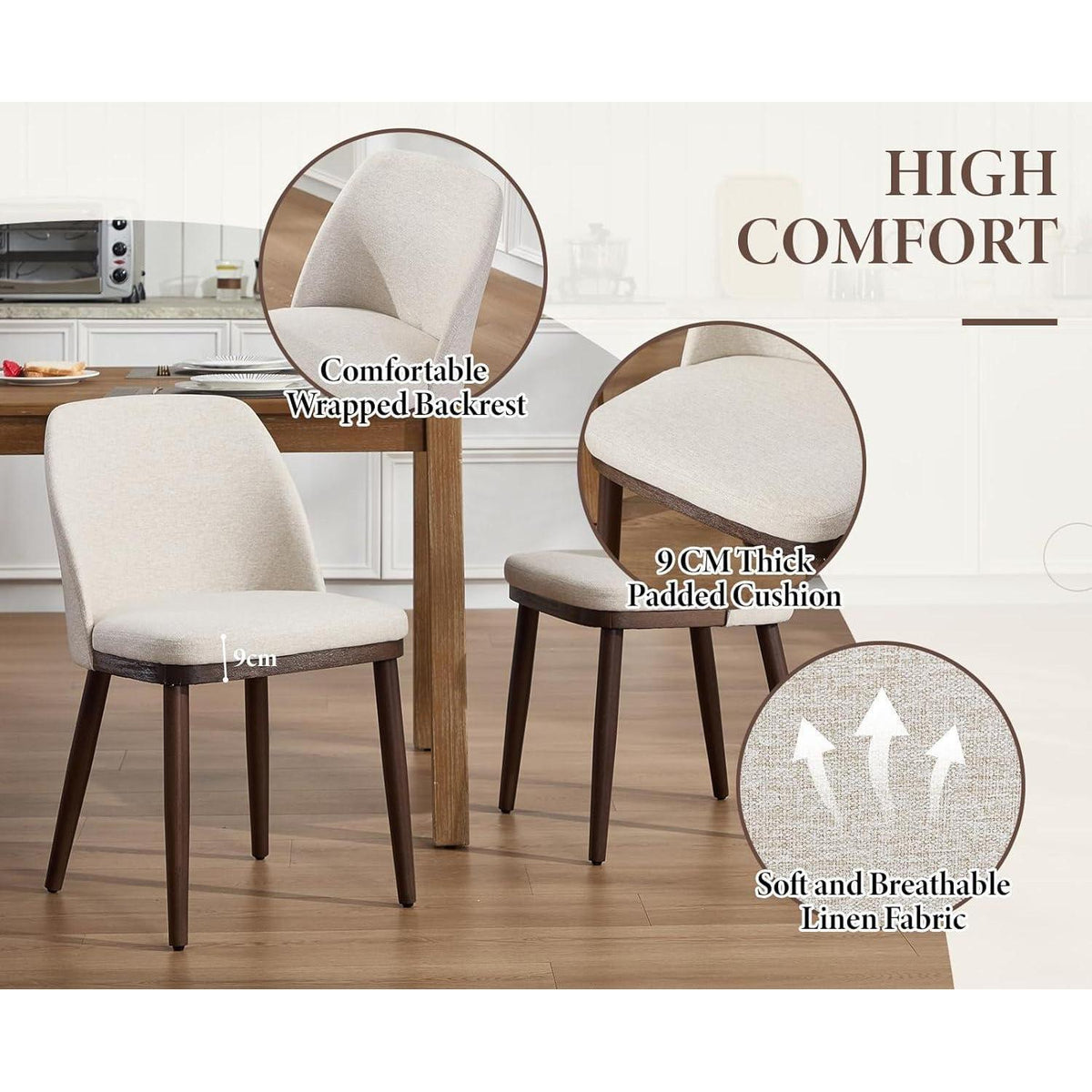 Esszimmerstühle 4er Set, Beige Polsterstuhl mit Holzbeinen