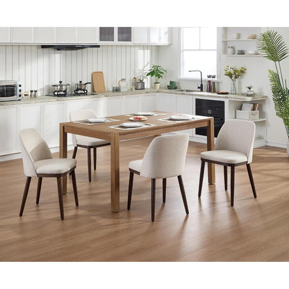 Esszimmerstühle 4er Set, Beige Polsterstuhl mit Holzbeinen