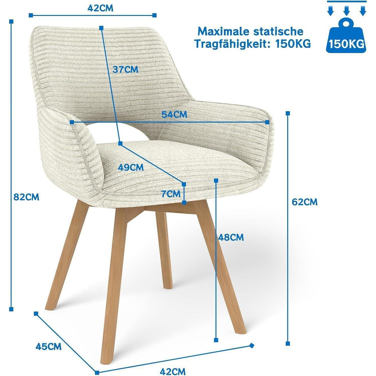 Drehbarer Esszimmerstuhl Set (6x) – Beige mit Holzbeinen