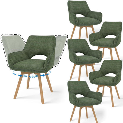 Drehbarer Esszimmerstuhl Set (6x) – Grün mit Holzbeinen