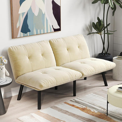 Modernes 2-Sitzer Schlafsofa mit Velvet-Bezug (Sahne)