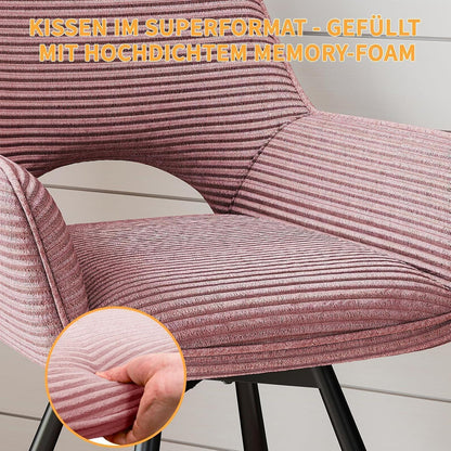 Drehbarer Esszimmerstuhl mit Armlehne – Samt, Rosa-Grün, 2er Set