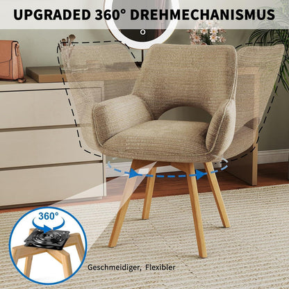Drehbarer Esszimmerstuhl Set (6er) mit Armlehne & Holzbeinen – Braun
