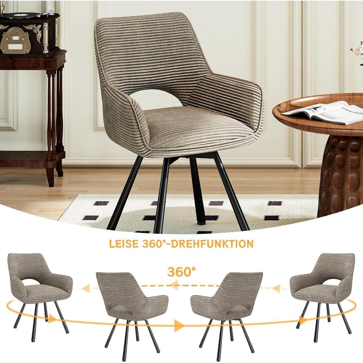 Drehbarer Esszimmerstuhl Set Taupe – Samt, 360° & Komfort