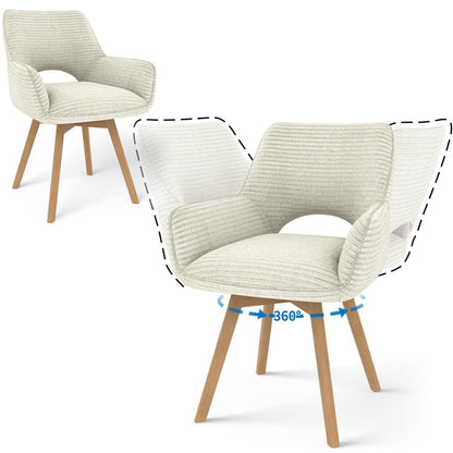 2er Set Drehbar Stühle | Beige, Holzbeine & Armlehnen