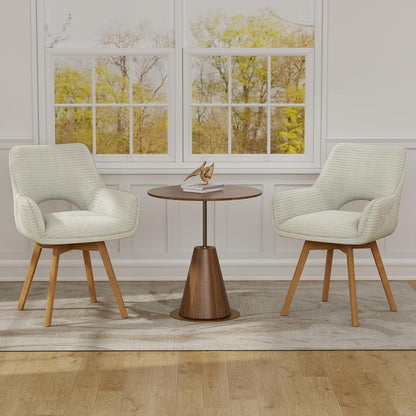2er Set Drehbar Stühle | Beige, Holzbeine & Armlehnen
