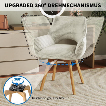 2er Set Drehbar Stühle | Beige, Holzbeine & Armlehnen