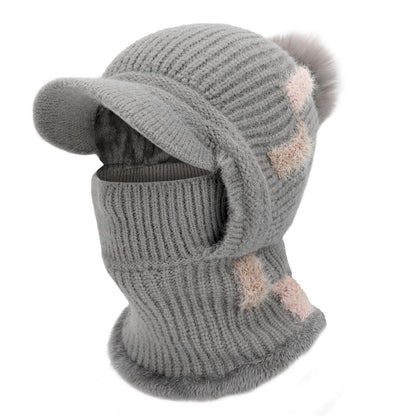 Strickmütze Damen 3in1 Thermo Schal & Sturmhaube Schwarz
