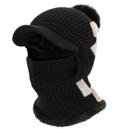 Strickmütze Damen 3in1 Thermo Schal & Sturmhaube Weiß