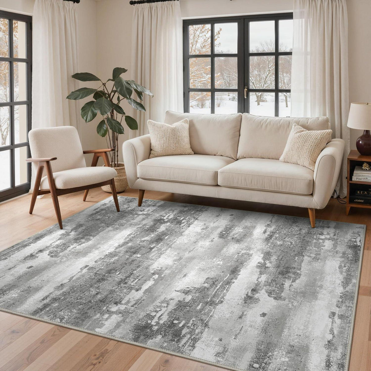 Moderner Waschbarer Teppich Grau 160x230 cm – Rechteckig & Rutschfest