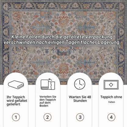 Vintage Teppich Wohnzimmer 200x290cm Rotblau Creme