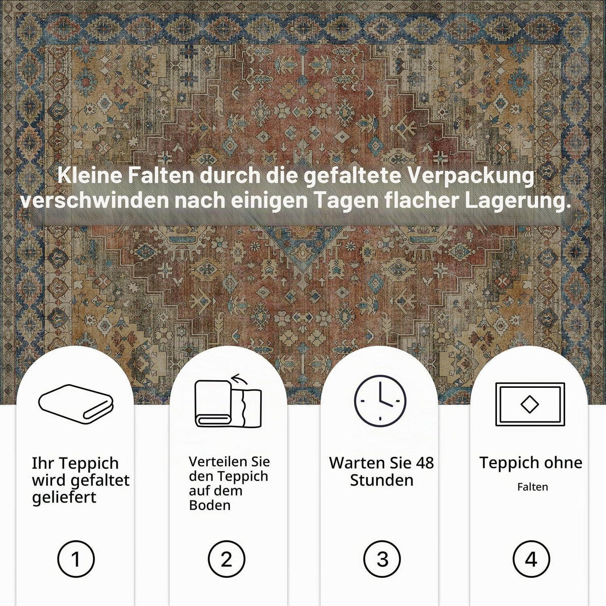 Vintage Teppich Rot 200x290cm – Waschbar & Rutschfest