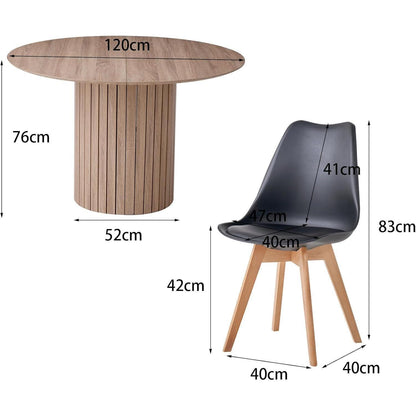 Runder Esstisch 120cm mit 6 Stühlen – Hellbraun & Schwarz