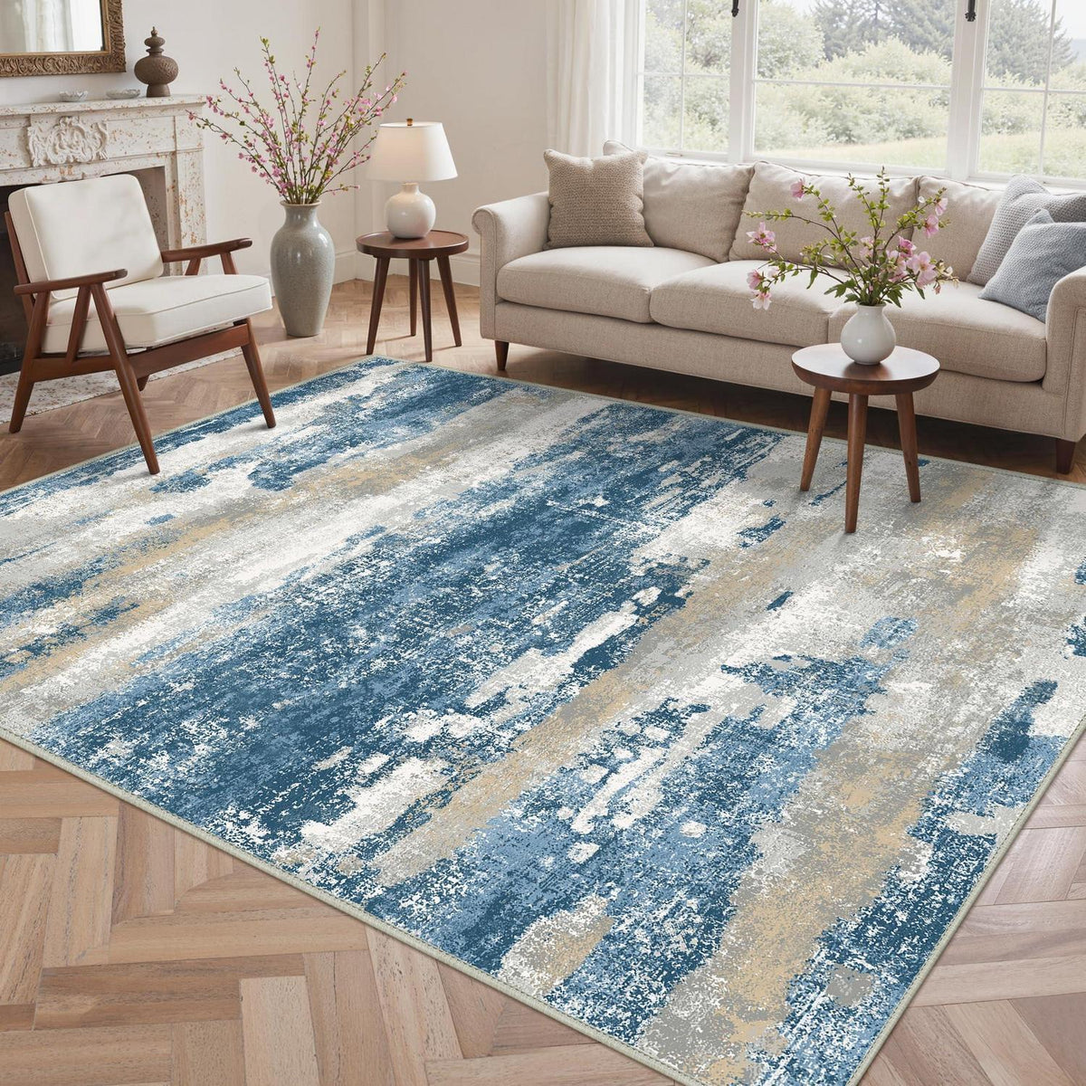 Moderner Wohnzimmerteppich Blau Farbverlauf 200x290 cm Waschbar