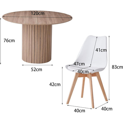 Runder Esstisch 120cm mit 6 Stühlen – Hellbraun & Weiß