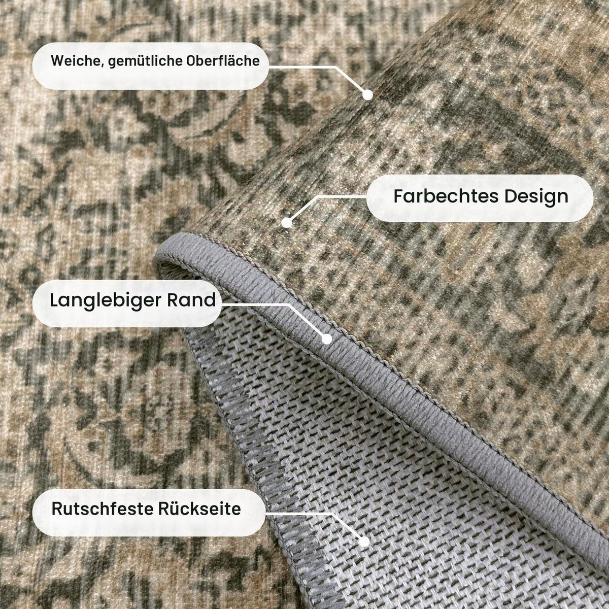 Vintage Teppich Wohnzimmer 240x300cm Hellbraun Rechteckig