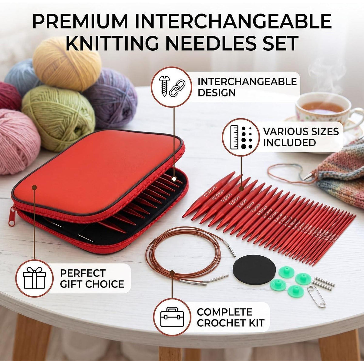 Austauschbares Stricknadel-Set | 26-teilig mit Tasche