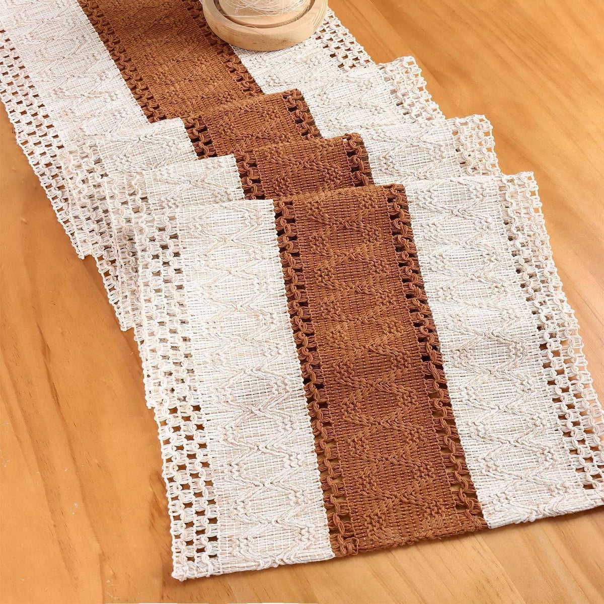 Boho Makramee Tischläufer Braun 30x180 cm – Küchentisch Deko