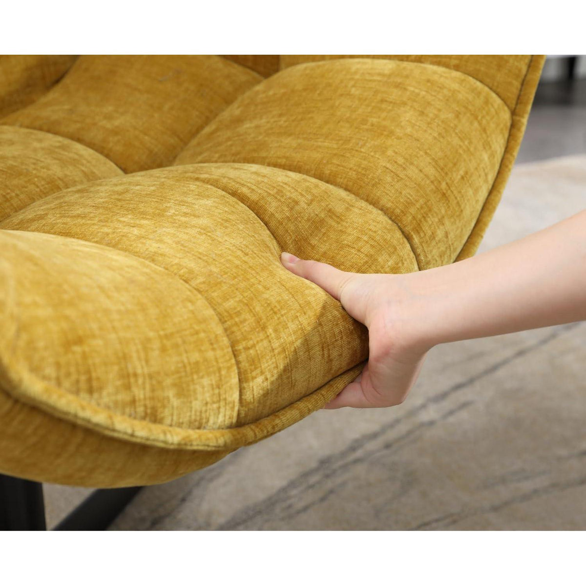 Drehbarer Ohrensessel Chenille Gelb – Bequemer Lesesessel für Wohnzimmer