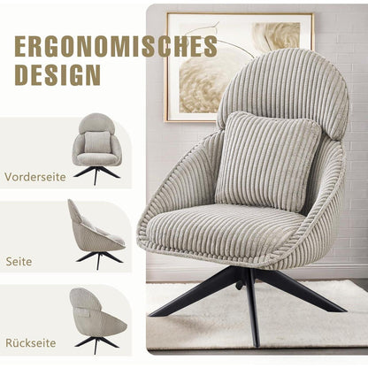 Loungesessel 360° Drehbar mit Abnehmbarem Kissen – Grau/Hellgrau