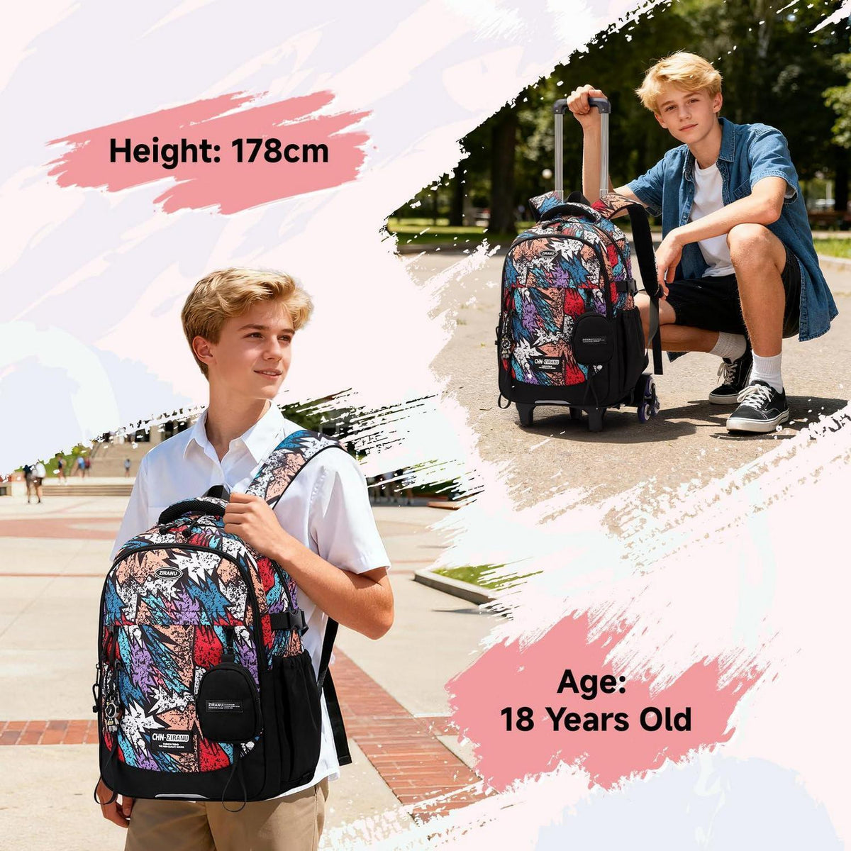 Schulrucksack mit Rollen für Jungen – Abnehmbarer Trolley & 6 Räder