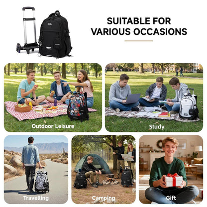 Schulrucksack mit Rollen für Jungen – Abnehmbarer Trolley & 6 Räder