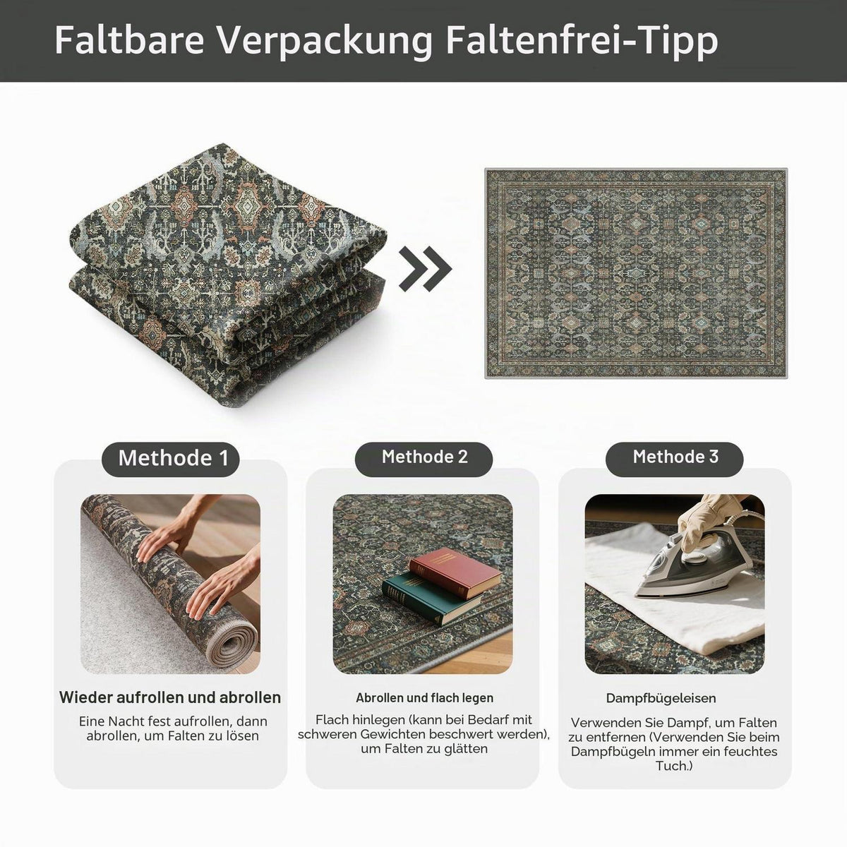 Wohnzimmerteppich 200x290 cm – Waschbar, Antik Graubraun