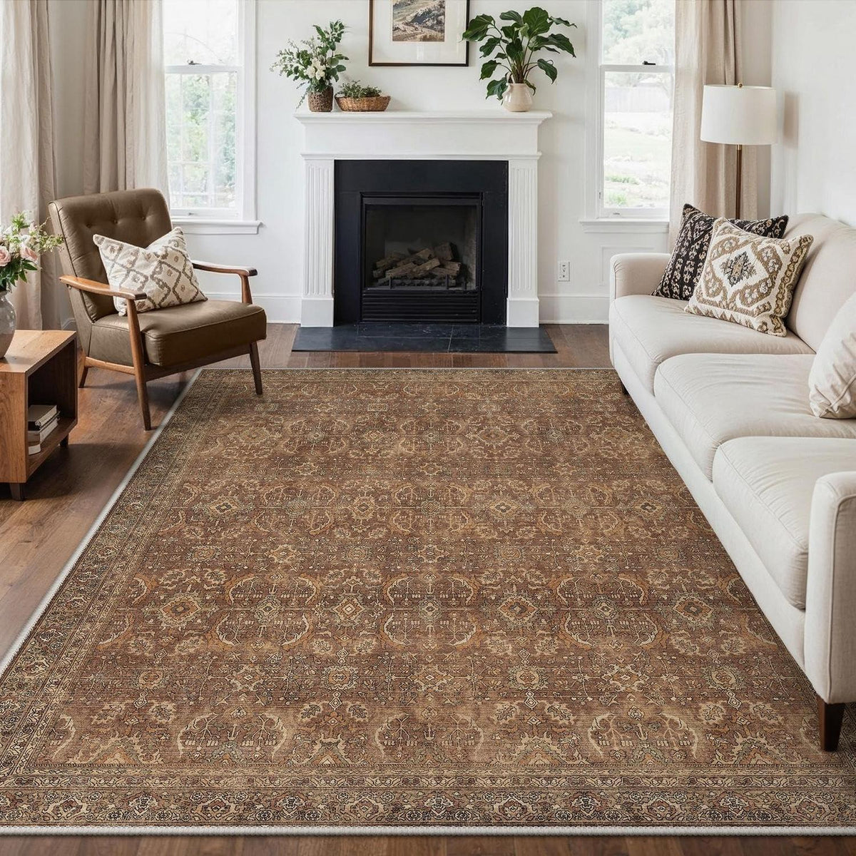 Großer Wohnzimmerteppich 200x290 cm – Rotbraun, Waschbar