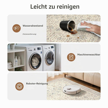 Vintage Teppich Wohnzimmer 160x230 cm – Beige Kurzflor Teppich