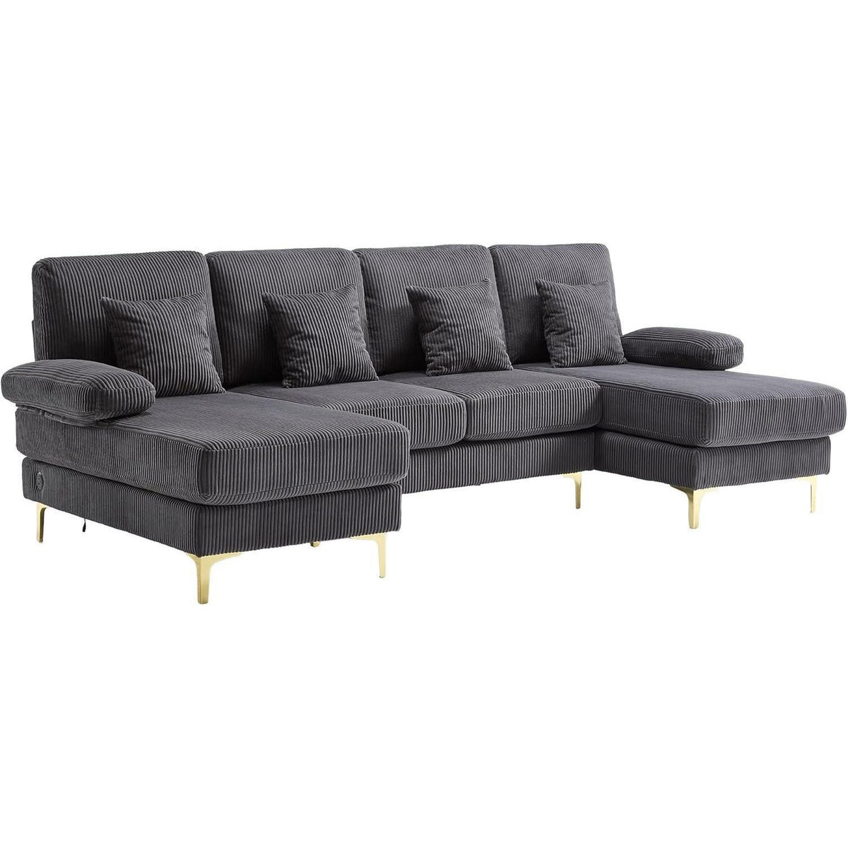 4-Sitzer Samt U-Sofa mit Massivholzrahmen (Grau)