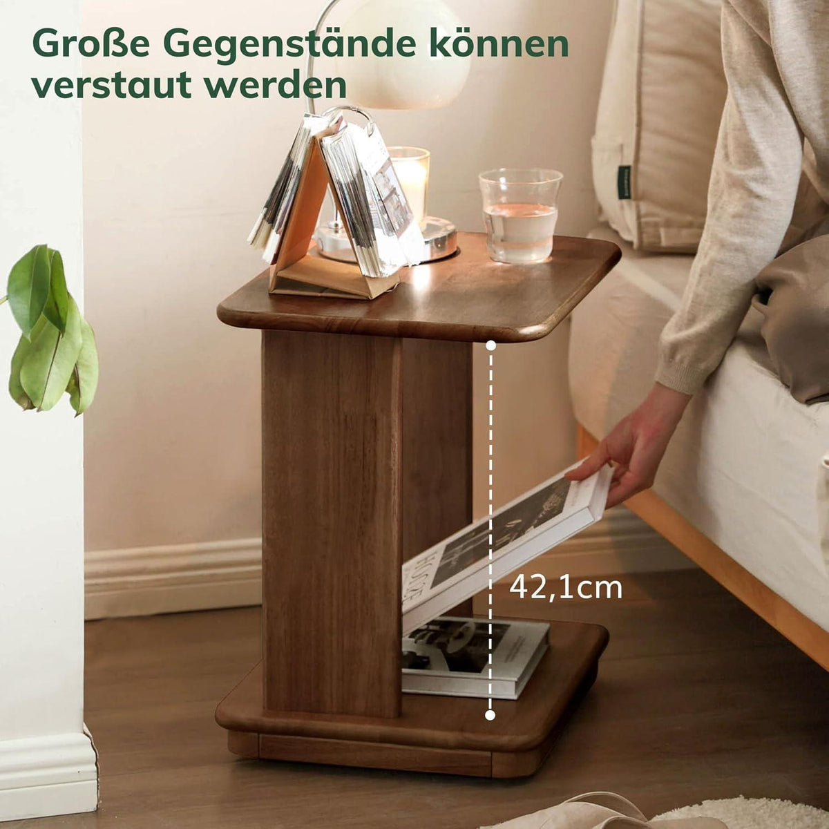 Massivholz Beistelltisch mit Rollen – Nussbaumfarbe