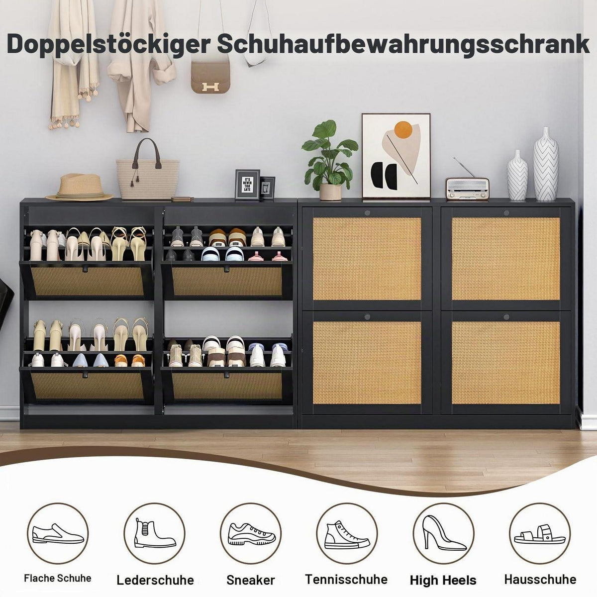 Schuhschrank 4 Klappen – Platzsparender Schuhregal für 16-24 Paar