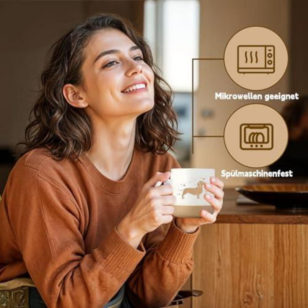 Dackel Tasse – Keramik Kaffeebecher 360ml – Spülmaschinenfest & Mikrowellengeeignet