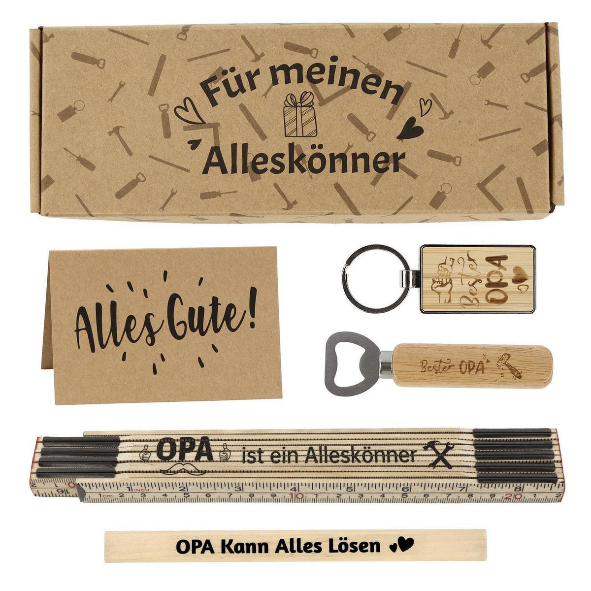 Opa Geschenkset: Zollstock, Bleistift & Co. in Geschenkbox