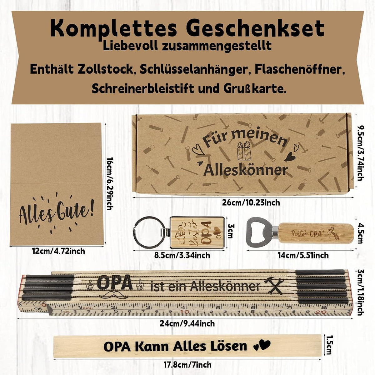 Opa Geschenkset: Zollstock, Bleistift & Co. in Geschenkbox