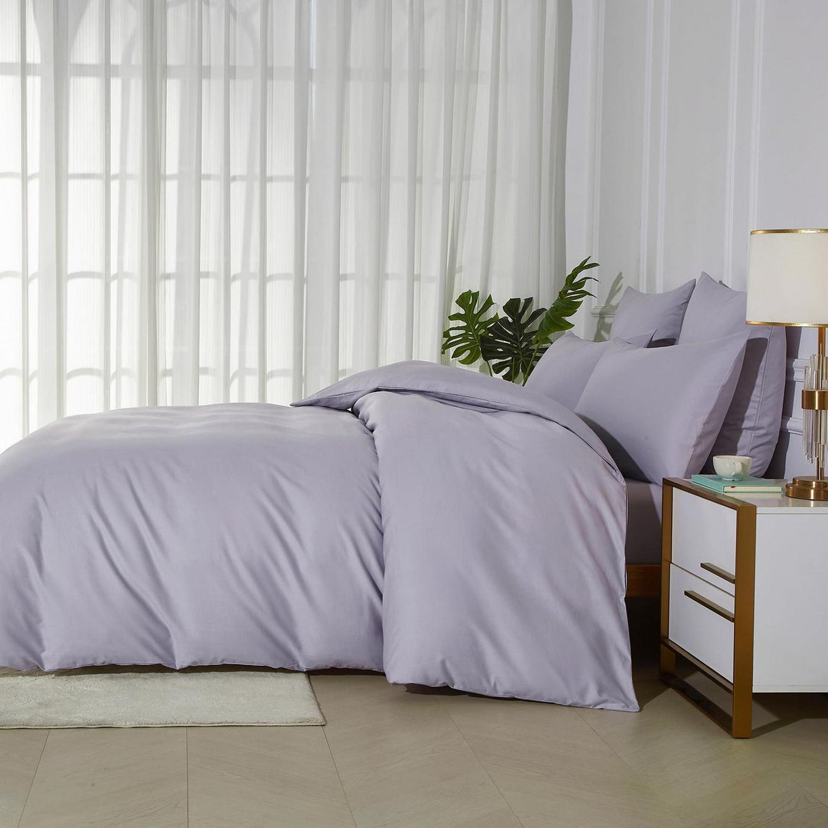 Baumwoll Bettwäsche Set Lila 220x240 cm | 3-teilig