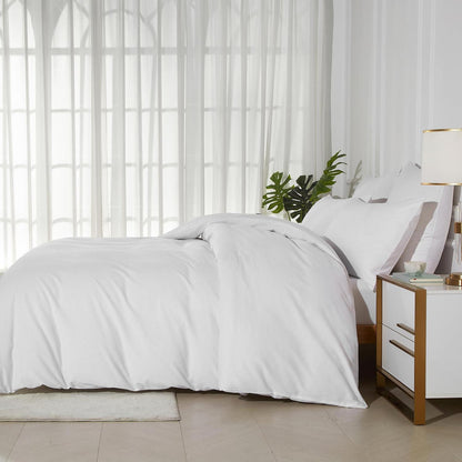 Baumwoll Bettwäsche Set 220x240 Weiß – 3-teilig, Atmungsaktiv
