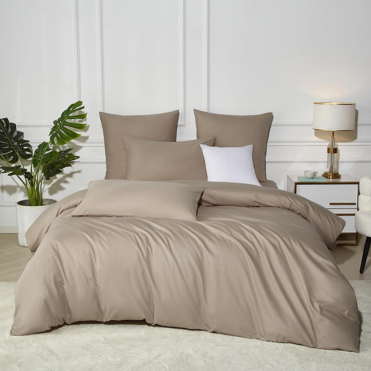 Bettwäsche-Set 220x240 Baumwolle Khaki Taupe – 3-teilig