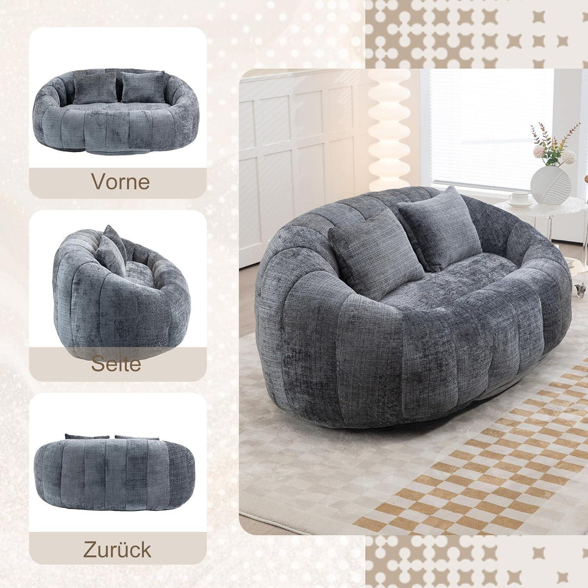 Zweisitzer Boneless Couch mit Memory Schaum – Grau