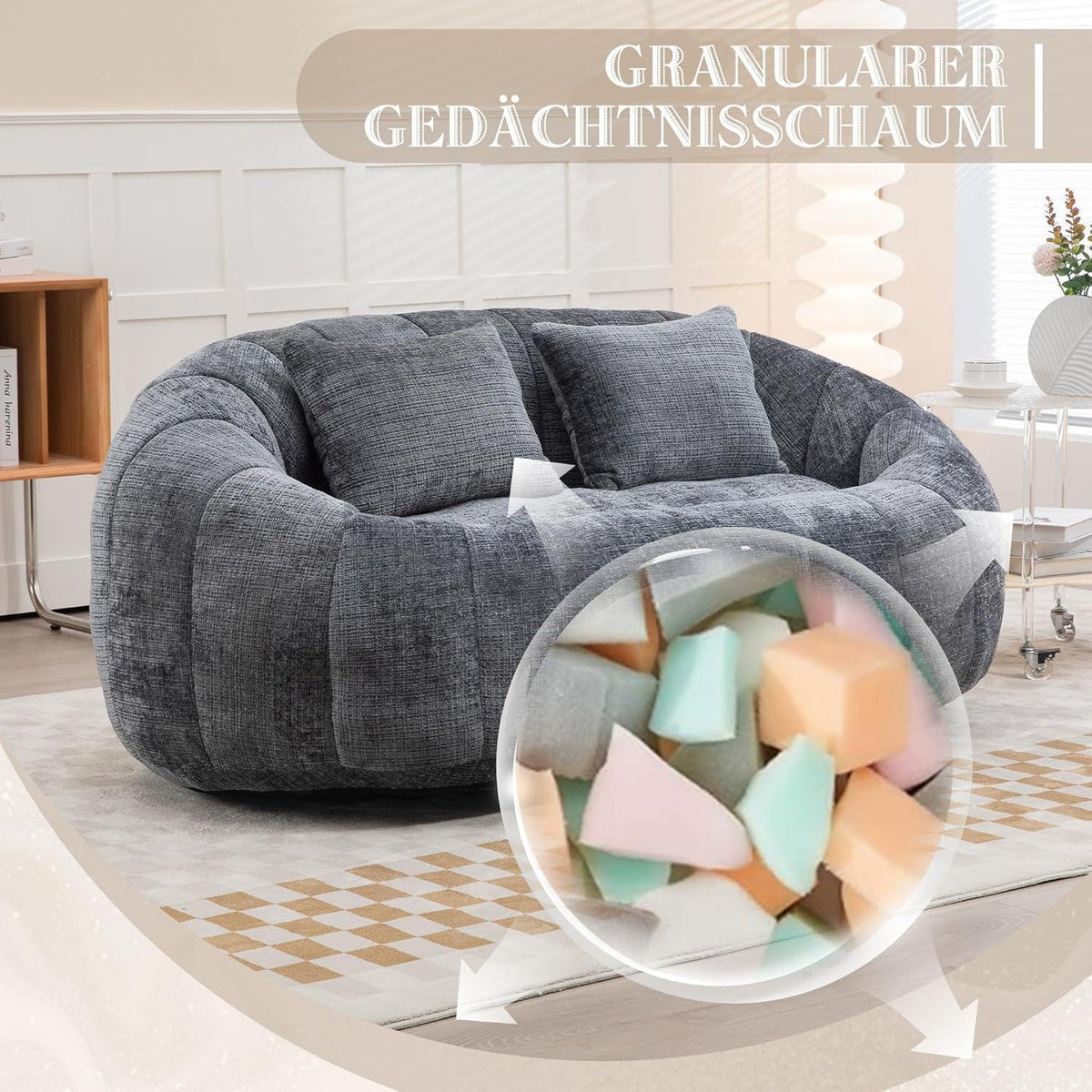Zweisitzer Boneless Couch mit Memory Schaum – Grau