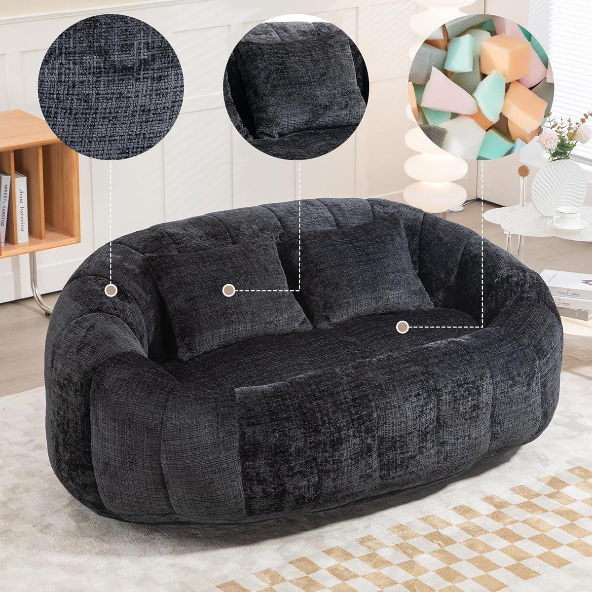 Zweisitzer Boneless Couch mit Memory Schaum – Schwarz
