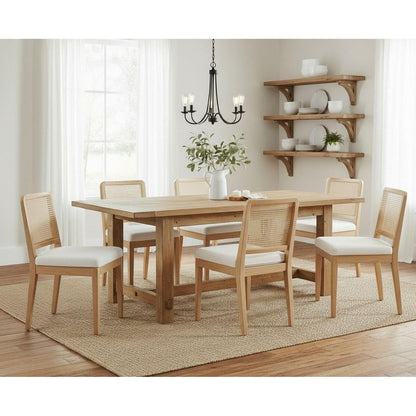 Vintage Esszimmerstühle 2er Set Leinen & Rattan Weiß/Grau